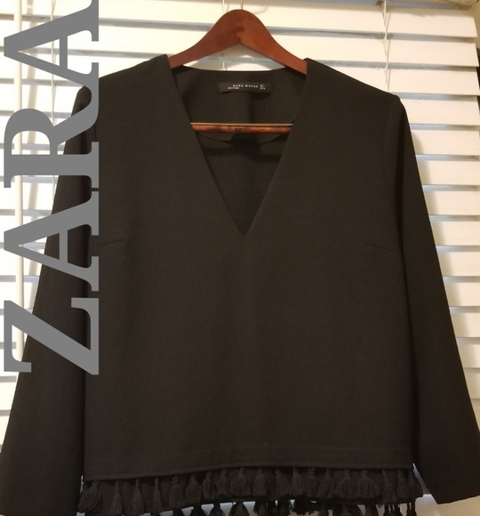Zara Tops - 💼 ZARA WOMAN BLACK FRINGE BLOUSE TOP SIZE LARGE